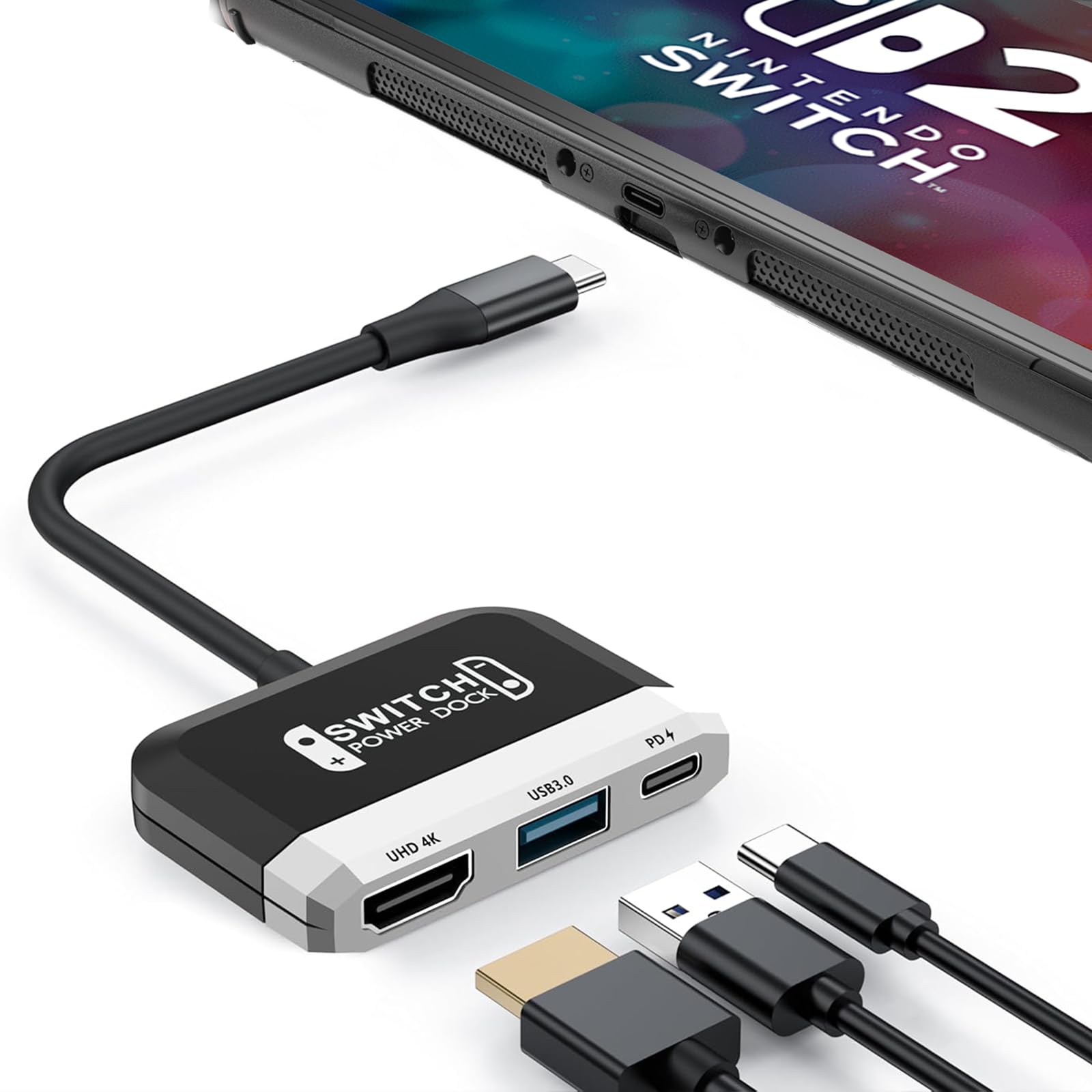 RREAKA Switch 2 Dock Replacement for Nintendo Switch 1&2 Dock, Switch TV Adapter with 4K@60Hz HDMI, USB3.0 Port, PD 100W, Portable Travel Switch Docking Station for Nintendo 2