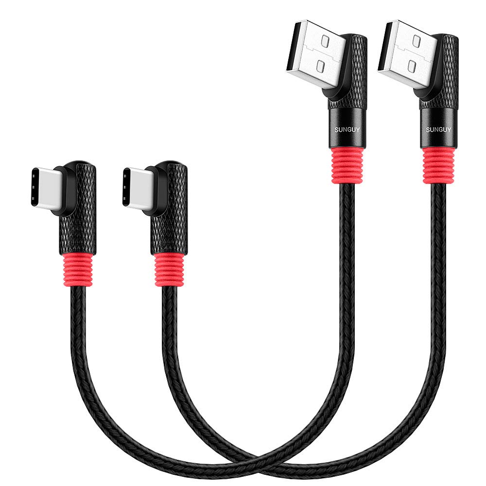 Right Angle USB C Cable,SUNGUY (1ft/0.3m, 2Pack) Short Nylon Braided 90 Degree USB-C Fast Charging Data Sync Cable for Samsung Galaxy S10 S9 A80,Google Pixel 2 XL,OnePlus 7/7 Pro