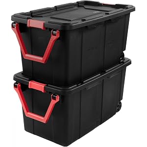 BLOISECX Heavy-Duty Wheeled Storage Tote, 40-Gallon, BPA-Free Plastic, Stackable, with Rotating Pull Handle and Secure Latchi