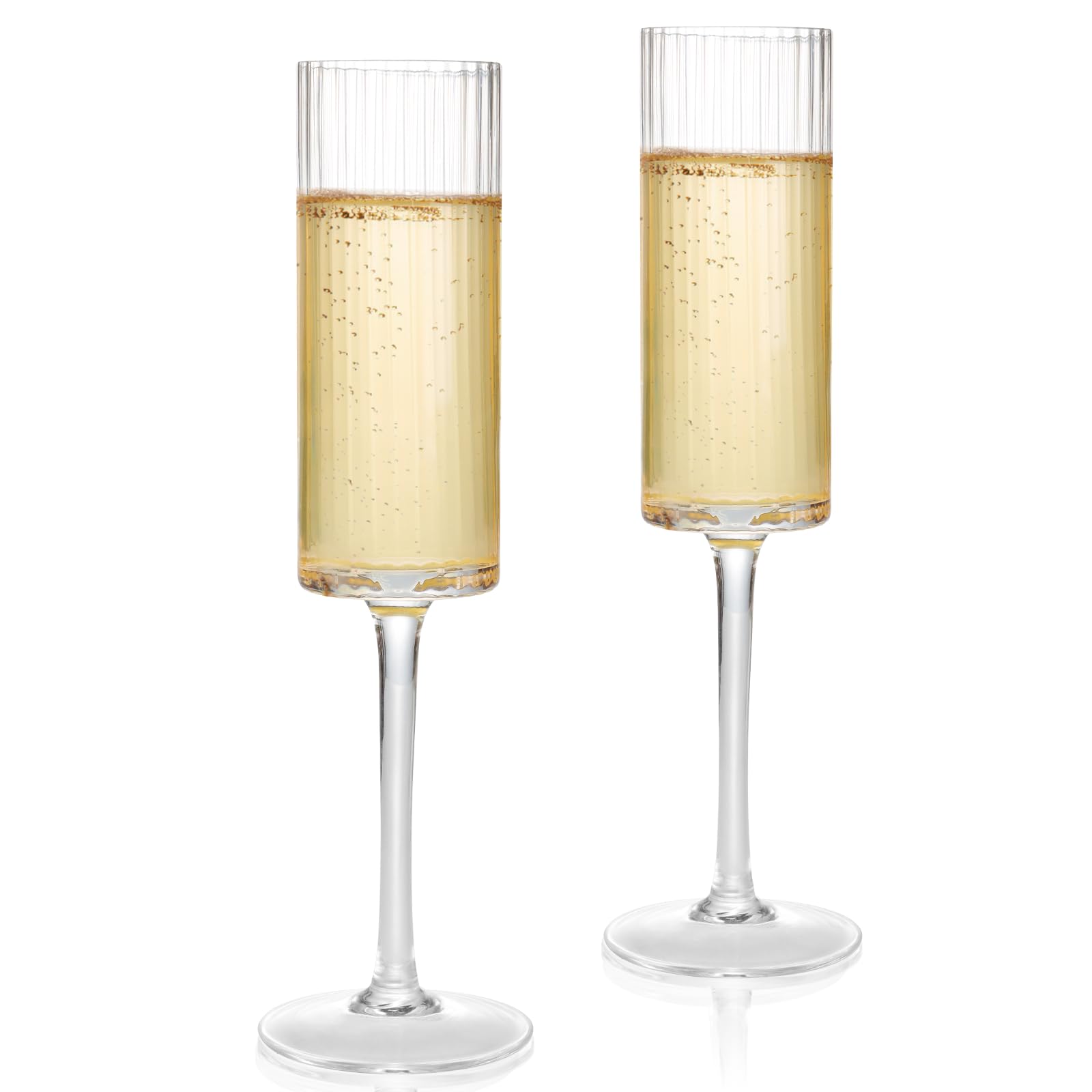 Qulable Champagne Flutes Set of 2, Champagne Glasses for Champagne, Prosecco, Wedding Engagement Gifts for Women, 210ml Vertical Stripe Glasses for Anniversary, Christmas (2, Wide Stripe)