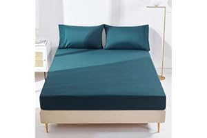 YIYEA Queen Fitted Sheet Only - 100% Brushed Microfiber 1800 Thread Count Egyptian Quality Fitted Sheet Queen Size - Ultra Soft - 16" Deep Pocket - Shrinkage & Fade Resistant (Queen, Teal)