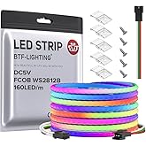 BTF-LIGHTING FCOB COB XGB1338(WS2812B) Individually Addressable IC RGB 160LED/m 800IC LED Strip DC5V 16.4FT 5mm Width Dream Chasing Color High Density Uniform Light(NO Adapter or Controller)