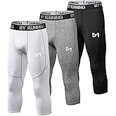 MEETYOO Men's 3/4 Compression Pants Leggings Tights, Cool Dry Sport Workout Base Layer Running Cycling (3 Pack-c, Medium)
