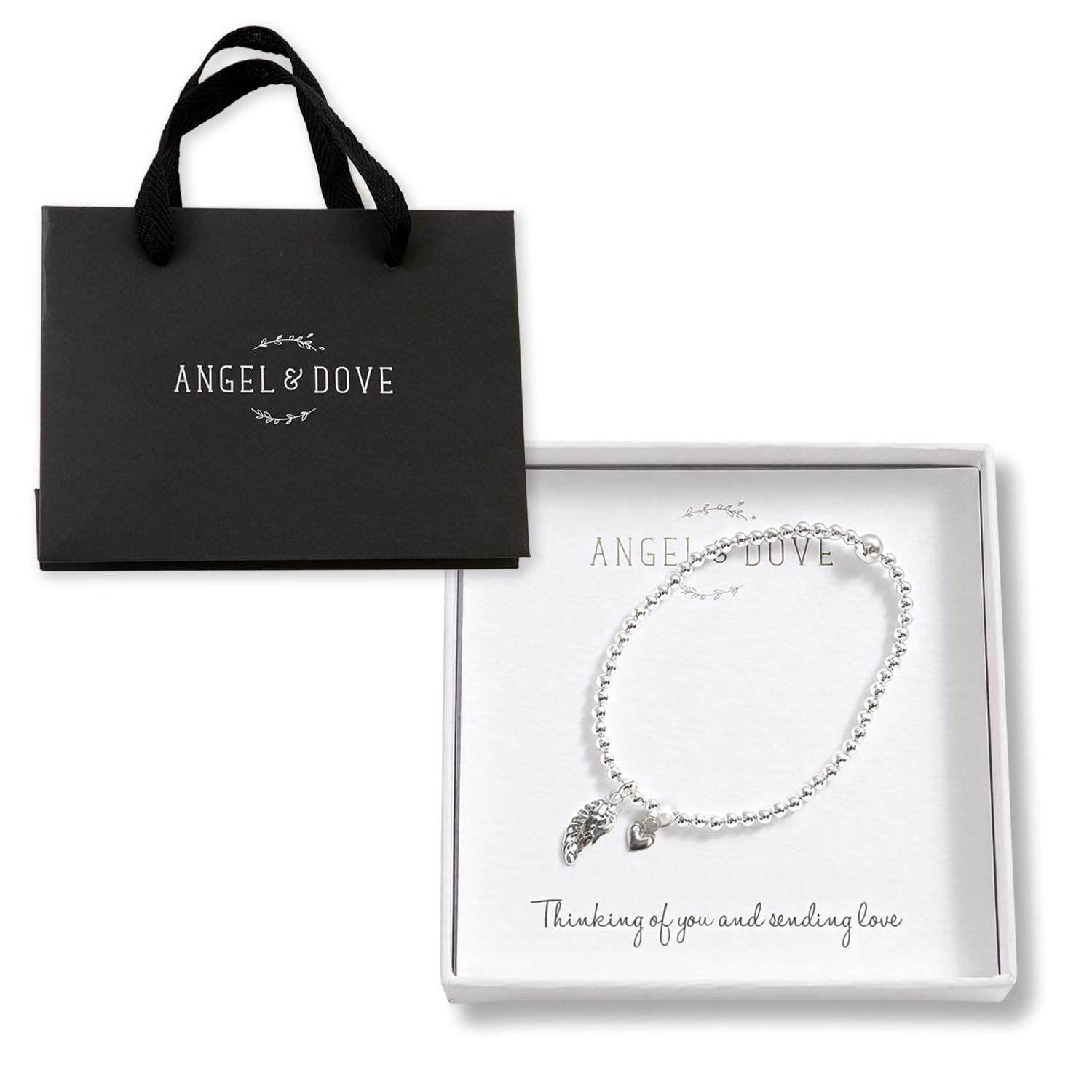 ANGEL & DOVE Silver Angel Wing 'Thinking of You' Bracelet Sympathy Gift with Bag & Card