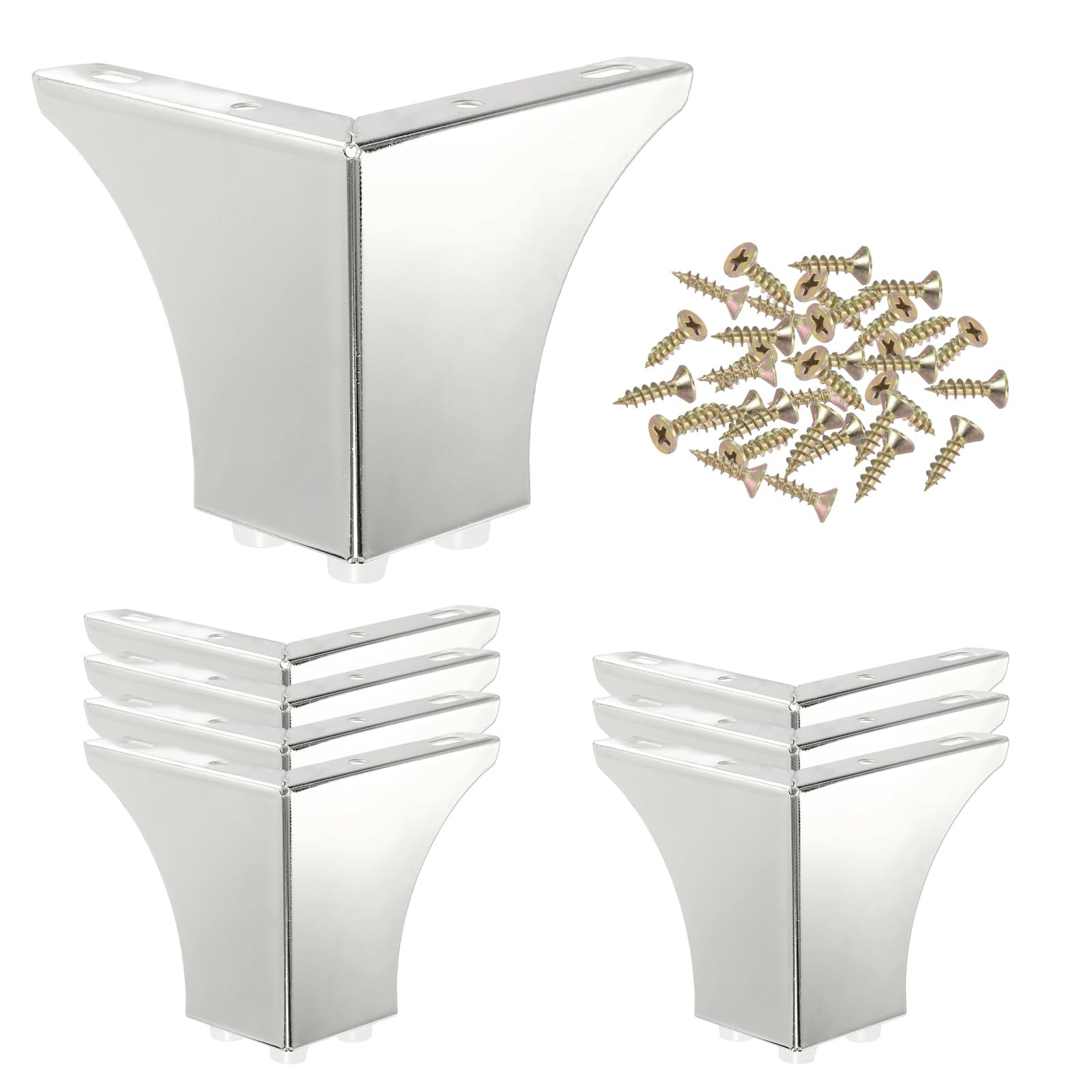 PATIKIL Metal Furniture Legs 3.94 Inch, 8 Pack Triangle Furniture Feet DIY Replacement Legs Modern Style for Cabinet Cupboard Table Couch Sofa Dresser, Silver