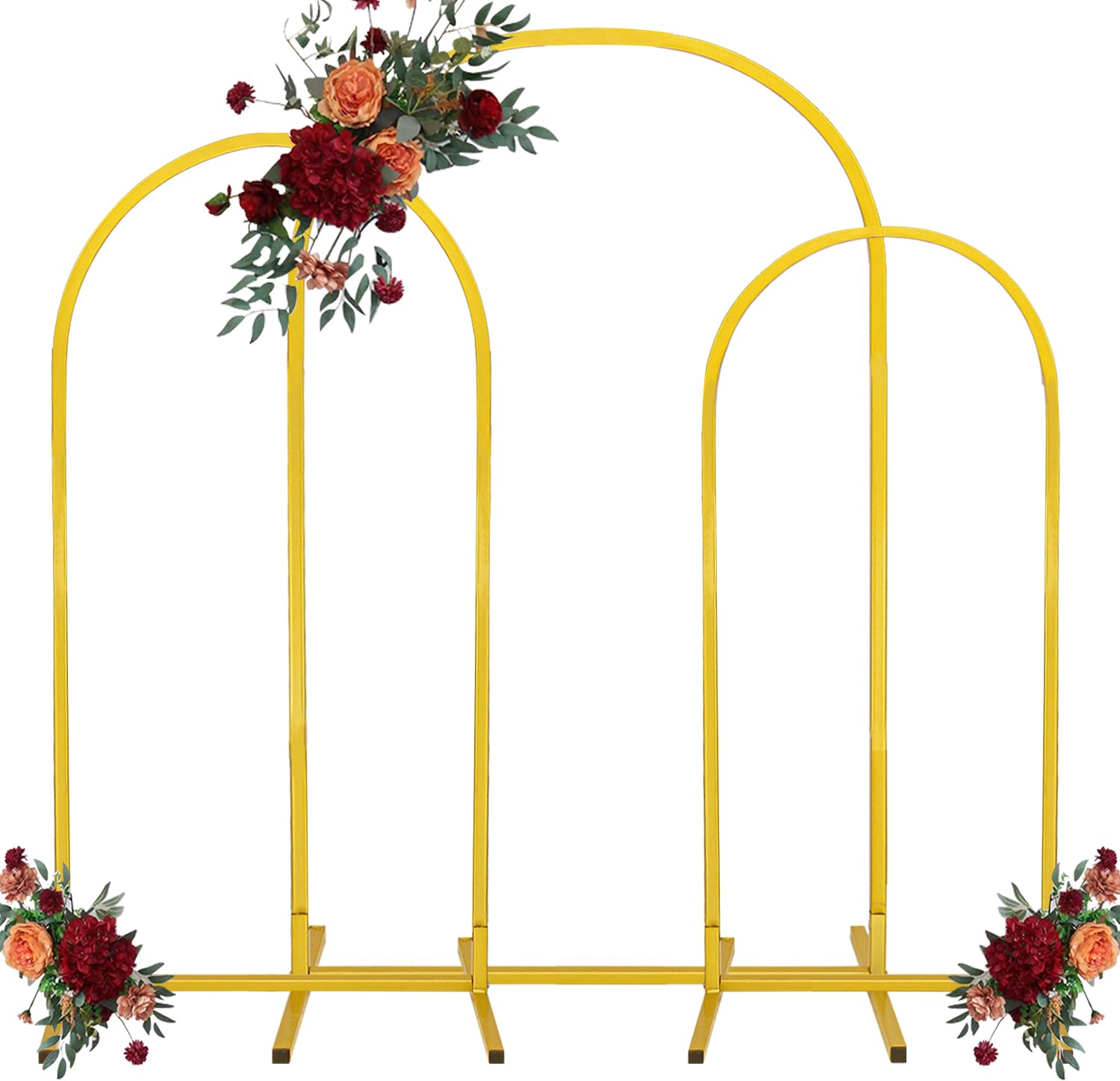 Photo 1 of Set of 3 Wedding Arch Stand Gold Metal Arch Frame for Baptism Wedding Ceremony Birthday Party Bridal Baby Shower Event Celebration Decor (7.2FT, 6.6FT, 6FT)