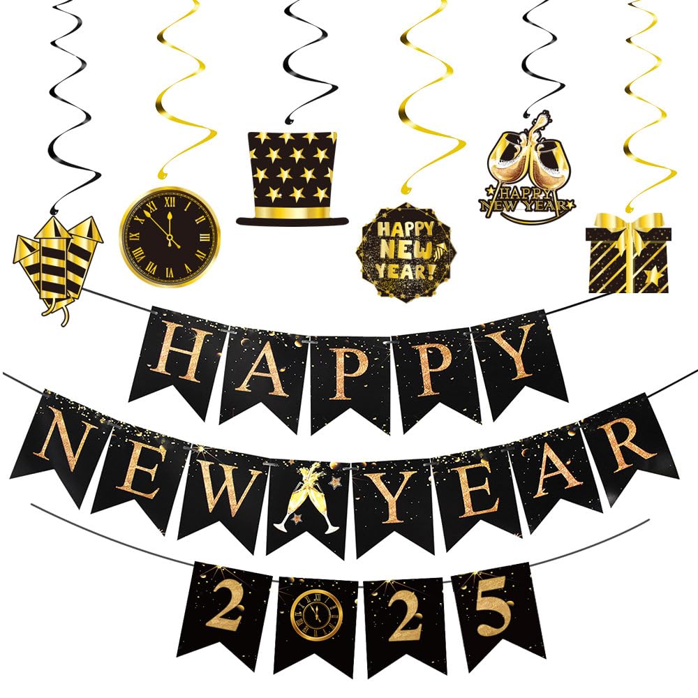 Happy New Year 2026 Banner, New Years Eve Decorations, 2026 New Year Party Set, Happy New Years Decoration for Photo Booth Props Eve Party Hanging Decoratio