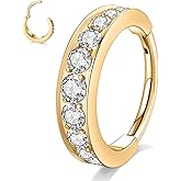 FUNLMO 316L Surgical Steel Cube Zircon Nose Ring Hoop Cartilage Helix Conch Rook Daith Piercing Jewelry Septum Ring for Sensitive Skin