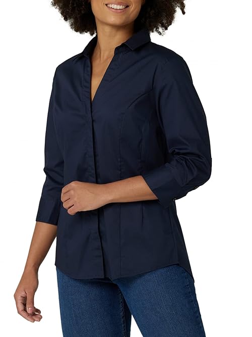 Riders by Lee Indigo Women's Bella Easy Care Woven Shirt Shirt, Dark Navy, M