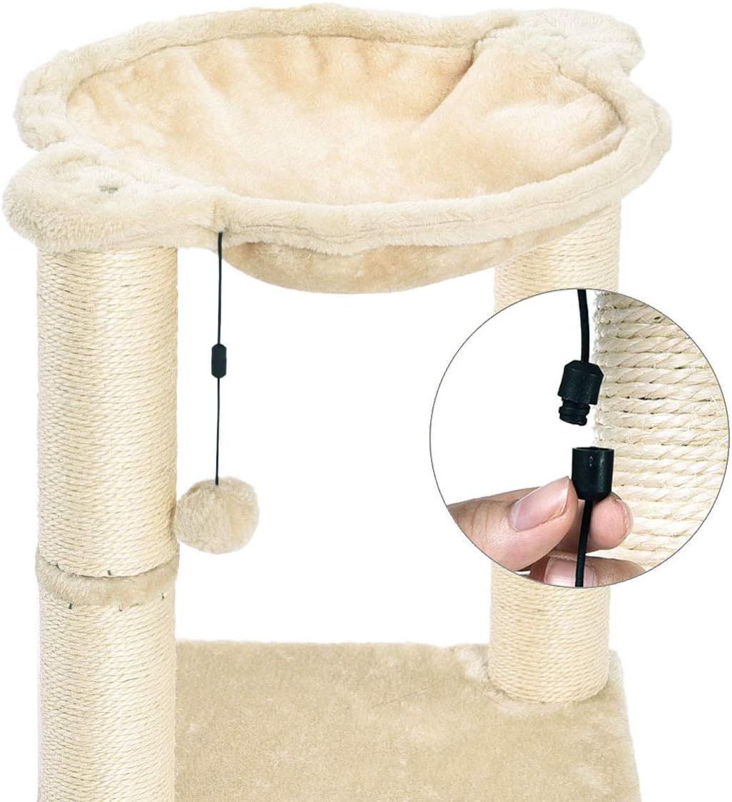 Basics Cat Condo Tree Tower With Hammock Bed And Scratching Post, 16 x 20 x 16 Inches, Beige : Pet Supplies