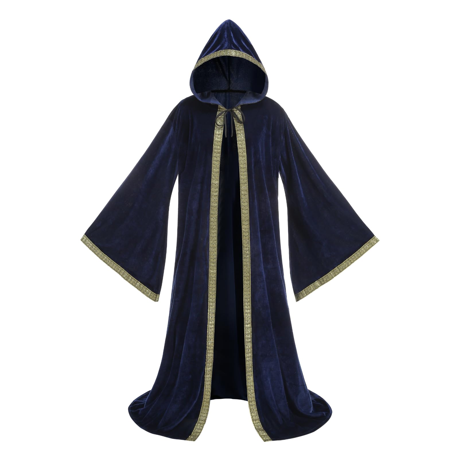 DELIVESS Unisex Velvet Wizard Robe Wizard Cloak Cosplay Renaissance Costume Halloween (55.12", Blue)