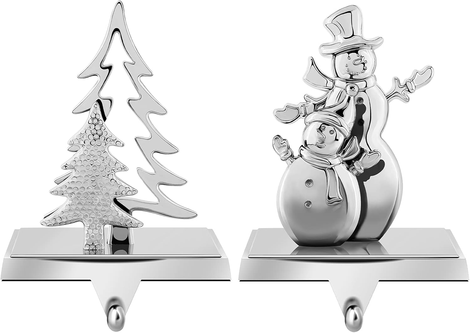 Ornament Hooks - MCEAST 2 Pieces Christmas Stocking Holders Snowman and Christmas Tree Stocking Hooks Mantel Stocking Hangers for Christmas Decoration, Silver