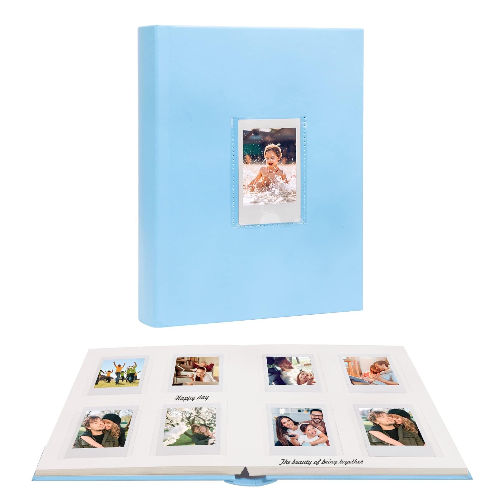 128 Pockets Photo Book with Writing Space for Fujifilm Instax Mini 12/11/9/40/EVO Instant Camera,2x3 Inch Polaroid Photo Album with Front Window,Vegan Leather Cover Hardcover (Pastel Blue)