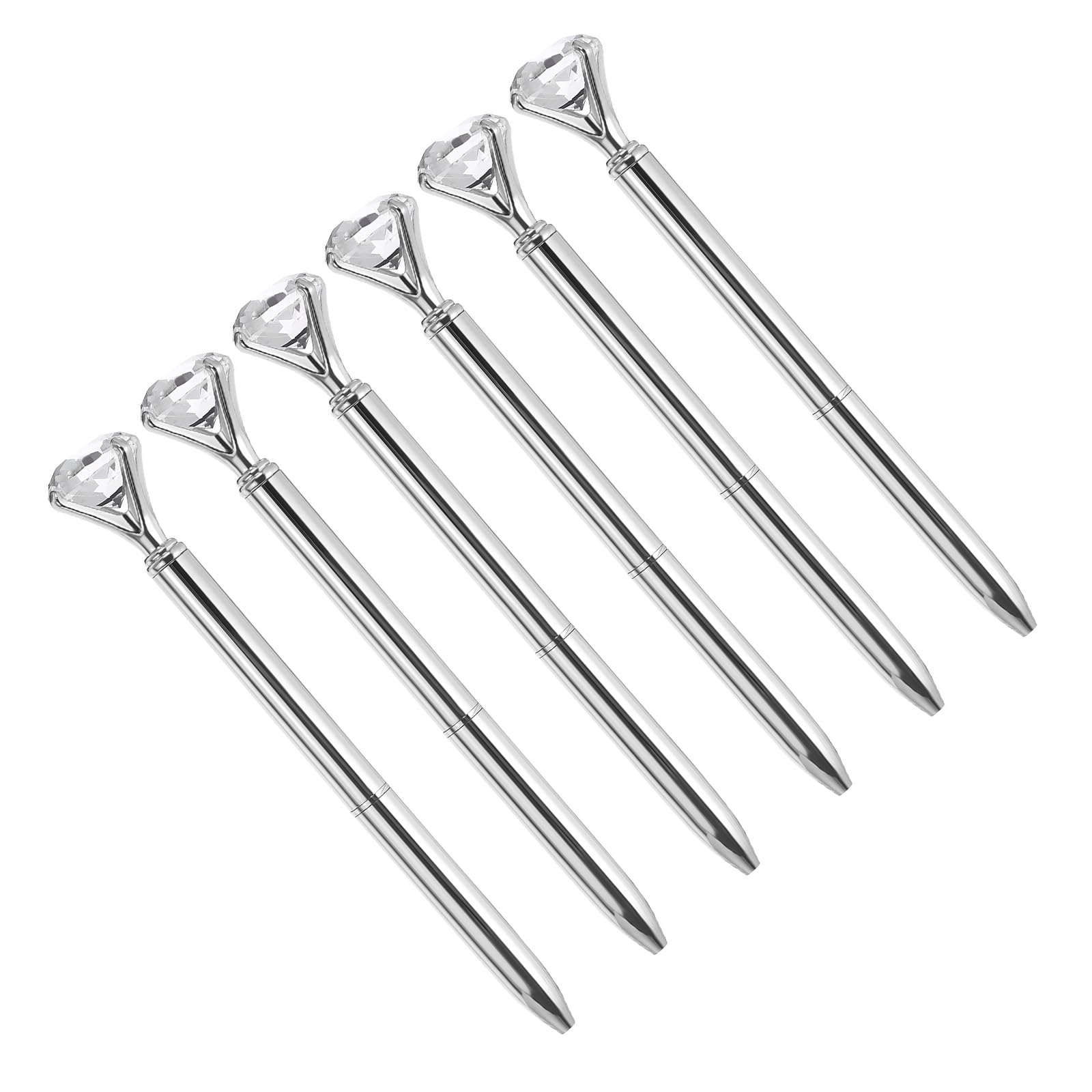 YOKIVE 6 Pcs Black Ink Ballpoint Pen with Crystal Diamond, Twist Design Metal Pen 1.0mm Medium Point Style 1, Great for Office, Studios, Writing (Silver)