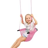 JKsmart Kids Net Swing Seat, Heavy Duty Rope Swing with Adjustable Rope | 440 lbs Capacity Pink Swing Set, Perfect for Indoor,Outdoor,Playground,Home,Tree Swing with Snap Hooks &amp; Straps