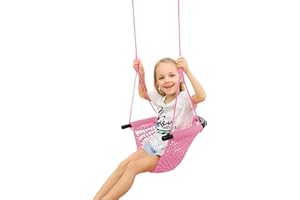 JKsmart Swing Seat for Kids Heavy Duty Rope Play Secure Children Swing Set,Perfect for Indoor,Outdoor,Playground,Home,Tree,with Snap Hooks and Swing Straps,440 lbs Capacity,Pink