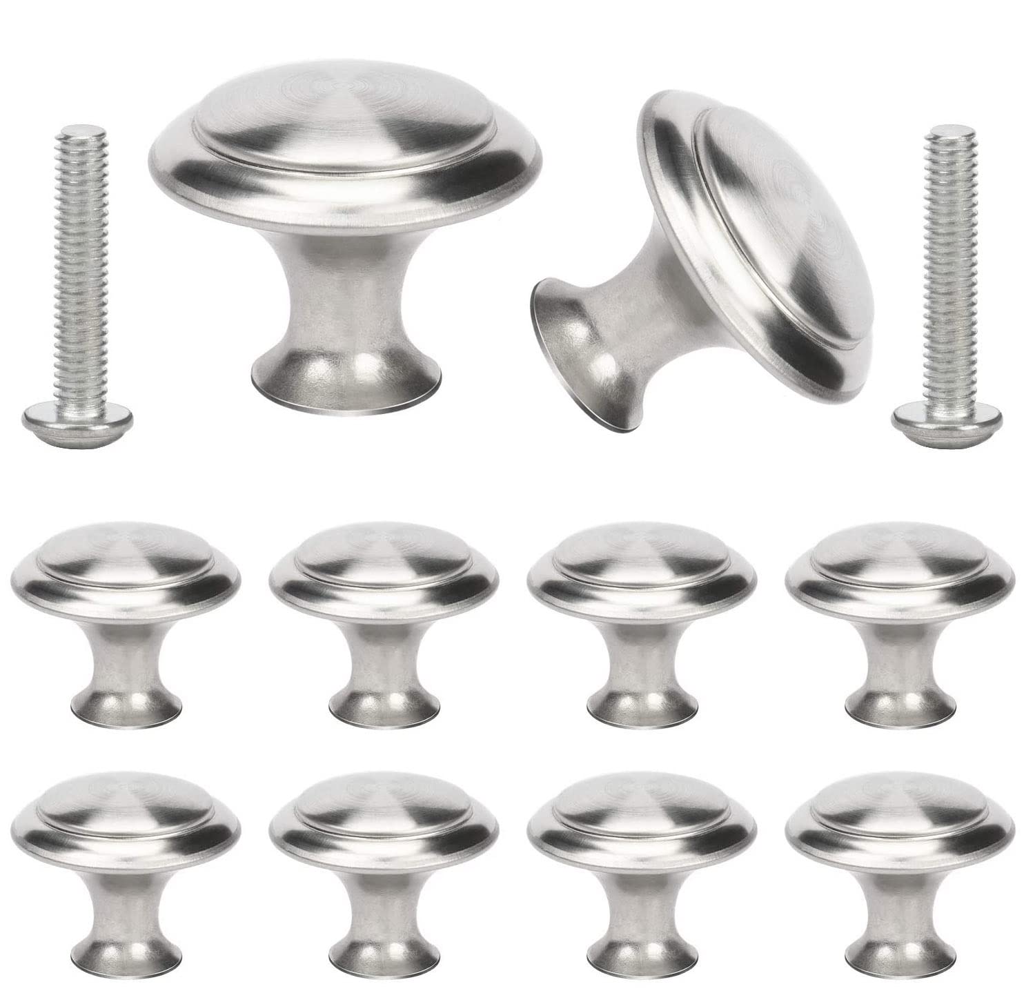 profiwoab 10 Pcs Fashion Drawer Knobs Wardrobe Cupboard Door Handles 27mm Modern and Simple Round Furniture Kitchen Knobs with 10 Screws Silver