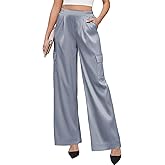 ZAFUL Womens Satin Pants Wide Leg High Waisted Cargo Pants Silky Dressy Casual Slack Trousers
