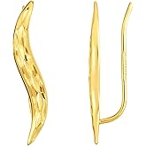 14K Yellow Gold Diamond Cut Leaf Climber Earrings