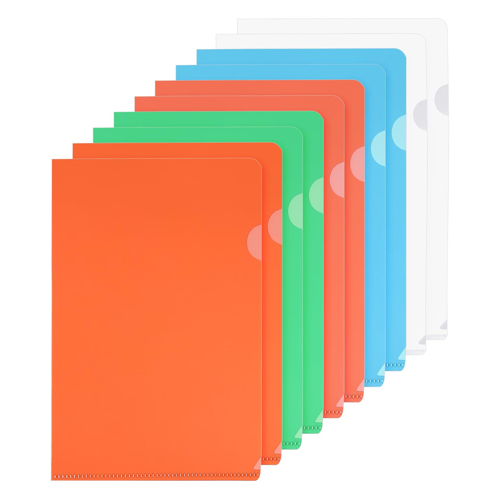 PATIKIL L Type Folders 50 Pack A5 Plastic File Project Pockets Clear Paper Document Jacket Sleeves for Office, Sky Blue/Green/Red/Orange/Clear