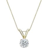 14k Yellow Gold 4-Prong Basket Round Diamond Solitaire Pendant (1/5-1 cttw, O.White, I2-I3)