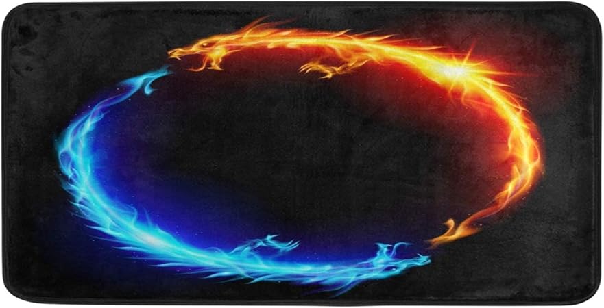 Alfombra de cocina larga con diseño de dragón azul y rojo, 99 x 51 cm