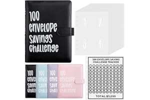 Luweoxy 100 Envelope Challenge Binder Money Saving Binder, Easy and Fun Way to Save $5,050, Cash Stuffing Binder Budget Planner Savings Challenge Book (Black)