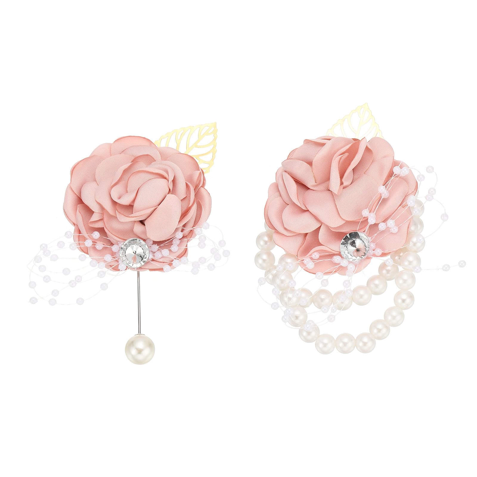 PATIKIL Rose Bridesmaid Wrist Flower Corsage, Artificial Rose Flower Wrist Corsage Boutonnieres Bride Wrist Corsage for Wedding Party Ceremony, Pink