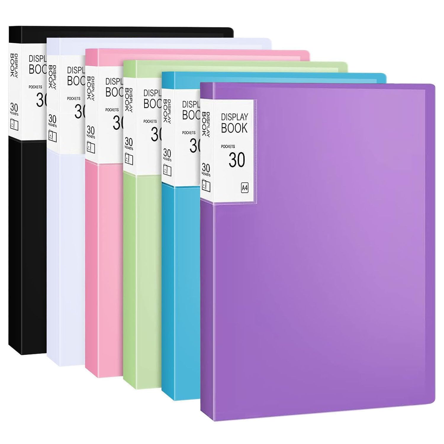 Goysen 6 Pack A4 Display Book 30 Pockets, A4 Display Folder with Plastic Sleeves, Presentation Document Folder for Individuals, Schools, and Offices (6 Colours)
