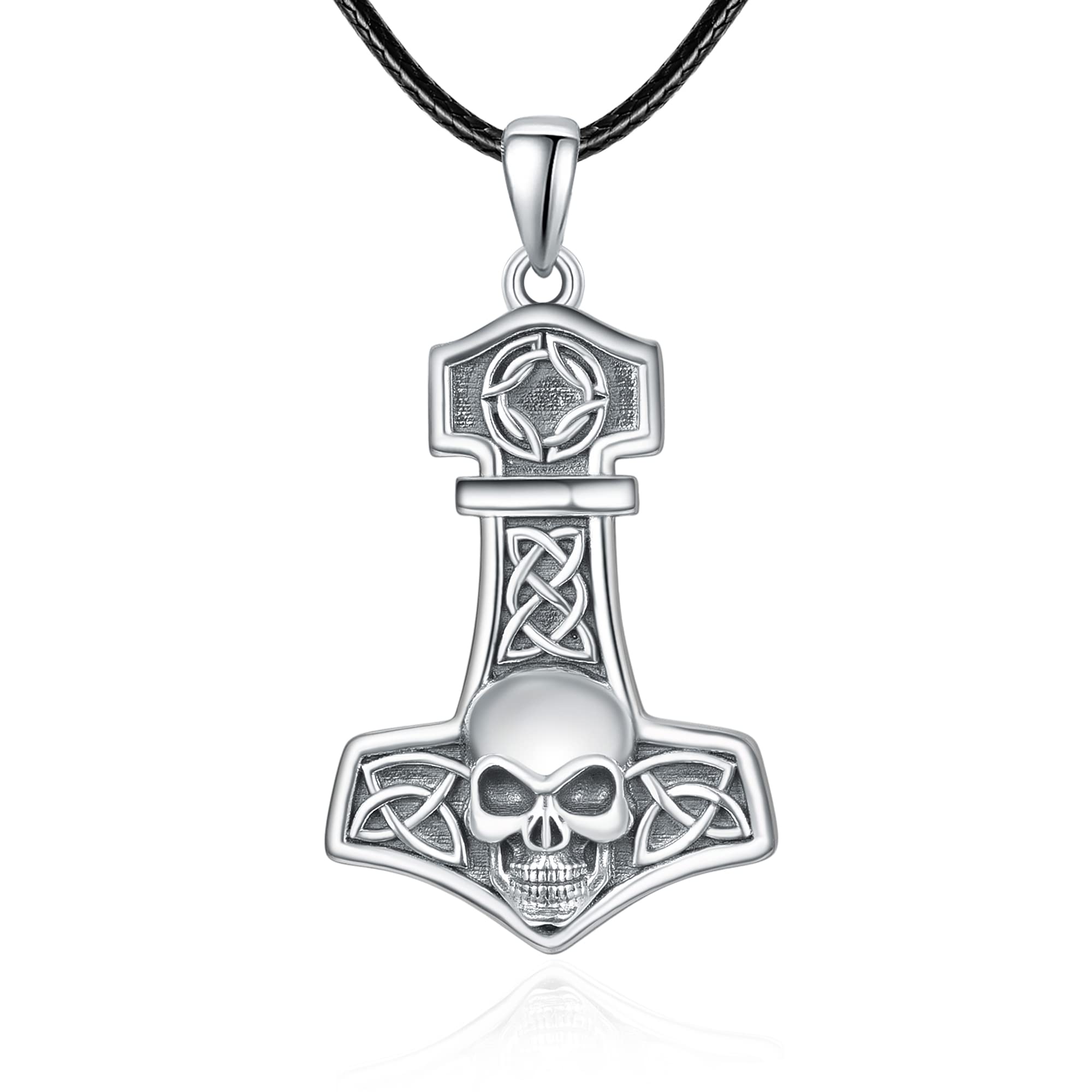 praymos Skull Necklace Skeleton Celtic Knot Necklace Irish 925 Sterling Silver Religious Pendant Punk Necklace Gothic Jewellery for Men Women