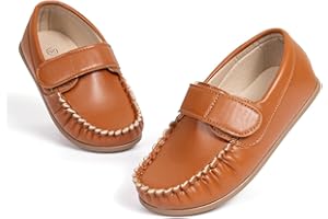 Fromosa Toddler Boys Girls Leather Loafers,Little Kids Soft Slip-On Dress Shoes,Moccasins Flat Boat Shoes Casual Daily Walking Wedding Church School