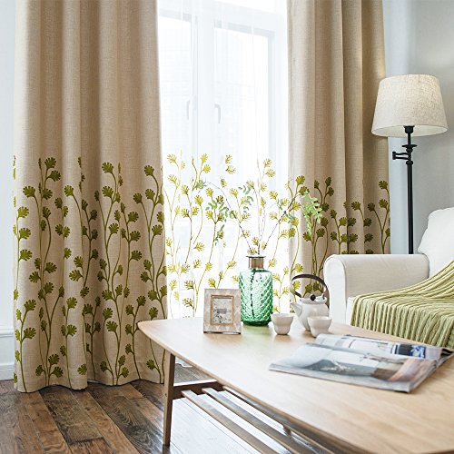 Melodieux Plant Embroidery Faux Linen Window Blackout Noise Free