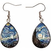 ROSTIVO Van Gogh Starry Night Dangle Earrings for Women, Teardrop Art Painting Glass Jewelry, Unique Gift for Museum Exhibits Teacher Graduation Birthday