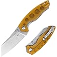 Kizer Towser K Folding Pocket Knife, 3.39" 154CM Blade EDC Knife with Yellow PEI Handle, Small Camping Knife with Liner Lock, Hiking Survival Knife with Thumb Stud Opener, V4593C5