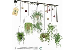 Galood Plant Hanger Indoor with 6 Hanging Chains Hanging Planters for Indoor Plants Hanging Plant Holder Window Plants Rod Black Metal Shelves(70.8 Inch Pot not Included