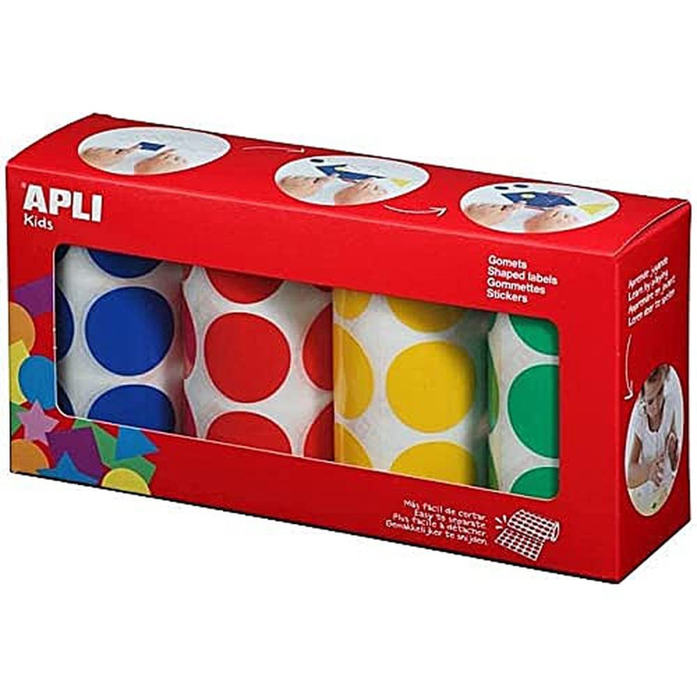 Apli Kids 14769 Set of 4 Rolls of Round Stickers Diameter 33 mm Assorted Colours