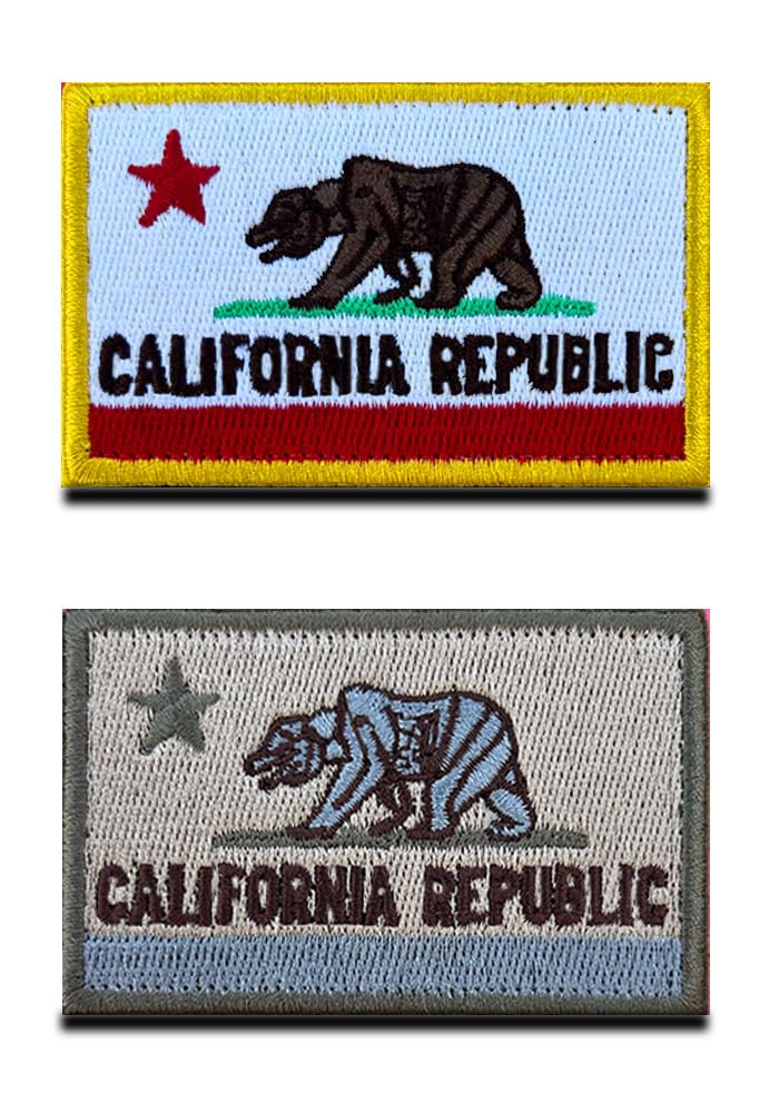 2 Pieces California State Tactical Flag Patch, Embroidered Fastener Hook & Loop USA California Patches for Attaching to Caps,Bags,Backpacks,Clothes,Vest,Travel,Tactical,Military