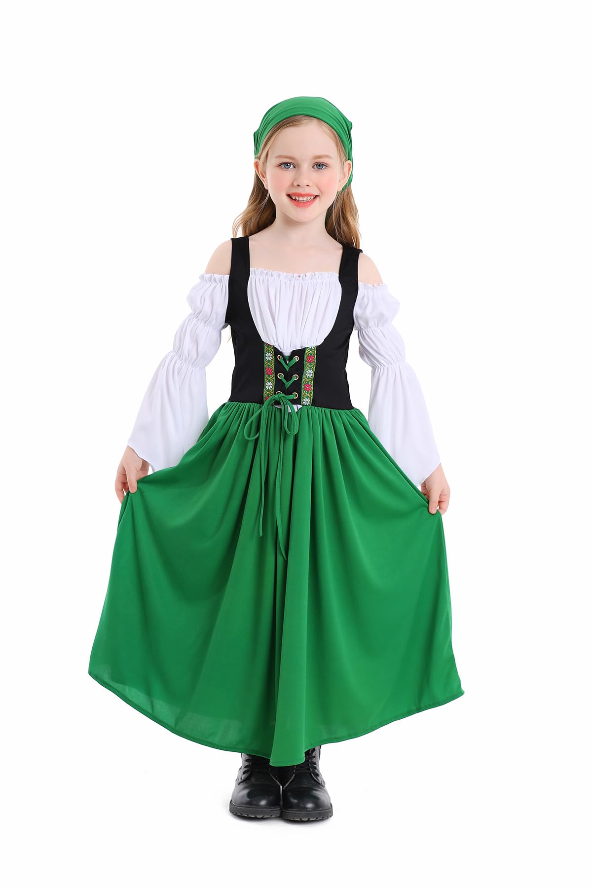 YUDATPG Kids Oktoberfest Beer Costumes German Bavarian Traditional Girls Oktober Fest Dirndl Long Dress for Girls Party Costumes Green — image 1
