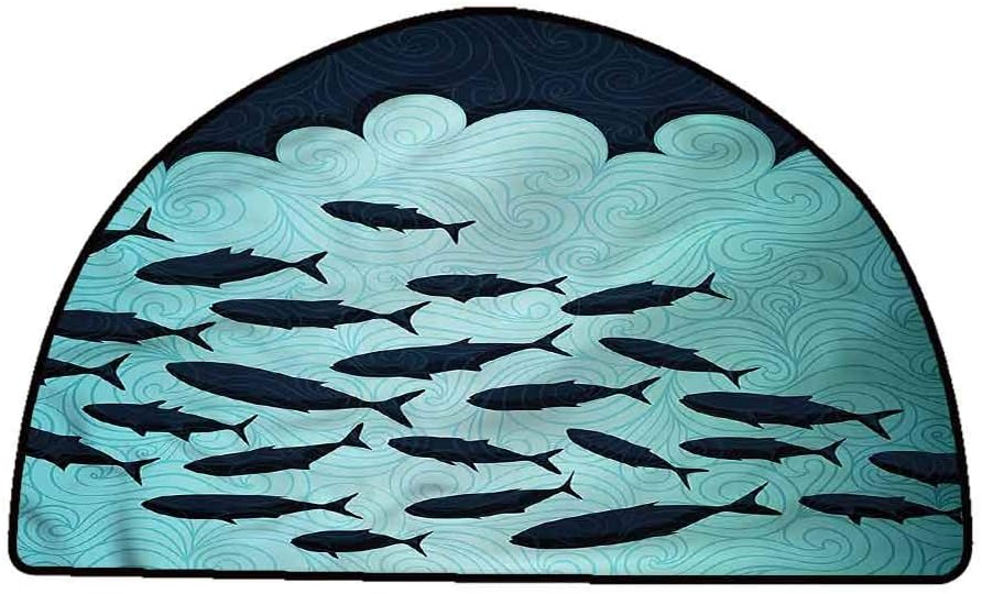 Non-Slip Bath Hotel Mats Fish,Surreal Ocean Life Theme,W24 x L16 Half Round Rugs for Sale