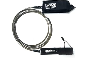XM SURF MORE Knee/Calf Surfboard Leash 8ft-15ft, Big Wave Cord Thickness (.313 in.), Choose Length and Color, Key Pocket, Unbreakable Swivels, Detachable Railsaver, Made in USA