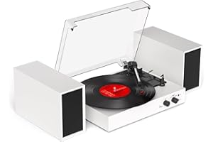 TANLANIN Record Player with External Speakers – Vintage Bluetooth Turntables for Vinyl Records, 3 Speed Belt Drive Vinyl Player with Dual Stereo Speakers, PC Encoding, RCA/AUX/Headphone, in White