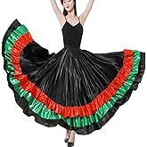 Adult Ruffles Black Red Green Maxi Long Dance Skirt Folklorico Skirt for Mexican Flamenco Halloween Costume