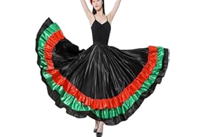 BACKGARDEN Adult Ruffles Black Red Green Maxi Long Dance Skirt Folklorico Skirt for Mexican Flamenco Halloween Costume