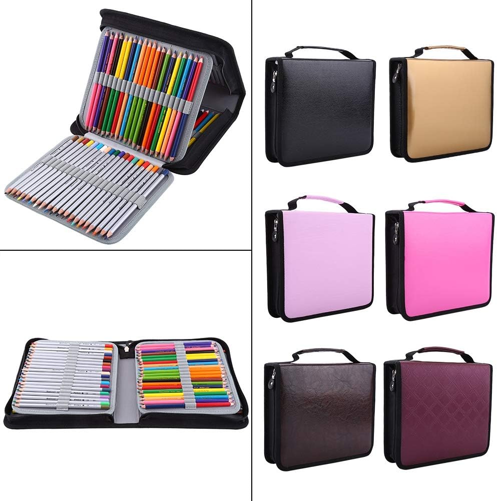 Hztyyier Deluxe PU Leather Pencil Case 120 Slots Pencil Holder Large Capacity Multi-Layer Pencil Bag with Handle Strap(Rose Red) Office Supplies - Image 5