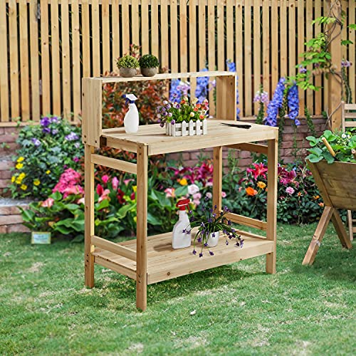 Yaheetech Garden Potting Bench Table Solid Wood Work Station for Patio