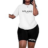 Hilinker Womens 2 Piece Outfits Short Sleeve Top and Shorts Set Summer Workout Casual Tracksuit