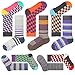 Men Formal Dress Socks Plus Size Colorful Stripe Combed Cotton Trouser Mid Calf Crew Business Socks 10-Pack