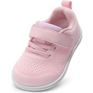 QFH Toddler Shoes Boys Girls Sneakers Breathable Barefoot Wide Shoes | Adjustable Hook & Loop Non-Slip Flexible Rubber Sole S
