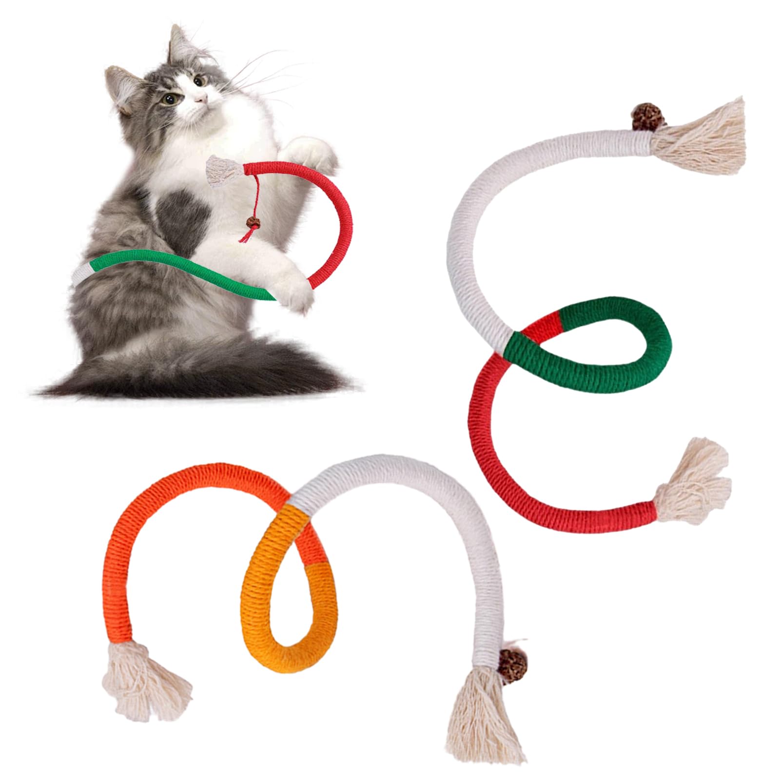 BSITSSS 2 Pieces Catnip Toy Bite Rope, Kitten Teething Chew Toy Rope, Interactive Cat Toy Bite Rope for Indoor Cats, Natural Catnip Cat Chew Teeth Cleaning Stress Release, Cotton Rope Toy
