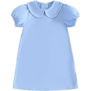 Balaflyie Baby Girl Collar Dress Cotton Solid Color Playwear Summer Dresses | Toddler Girl A-line Dress,Scalloped Collar Dres
